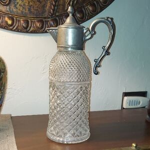 Vintage Glass and Metal Pitcher